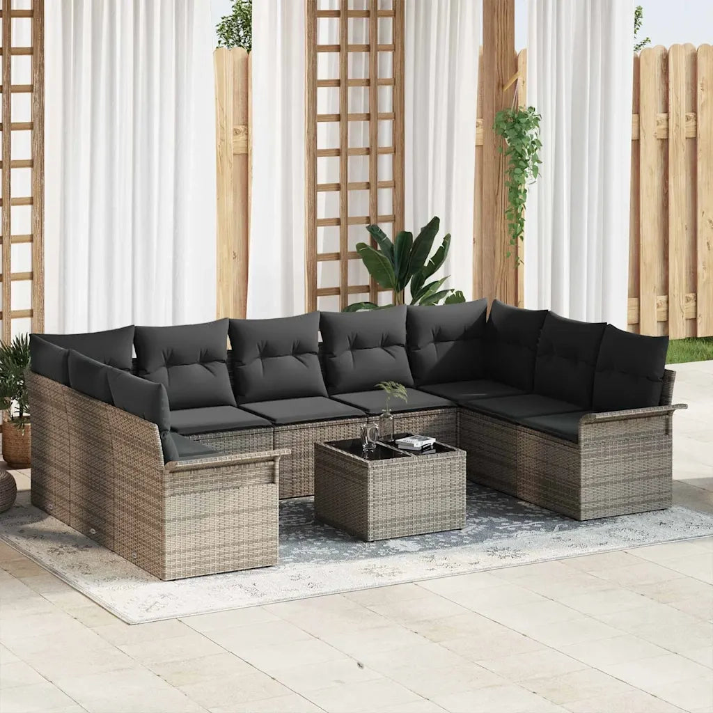 Set Divano da Giardino con cuscino 10 pcs Grigio polyrattan