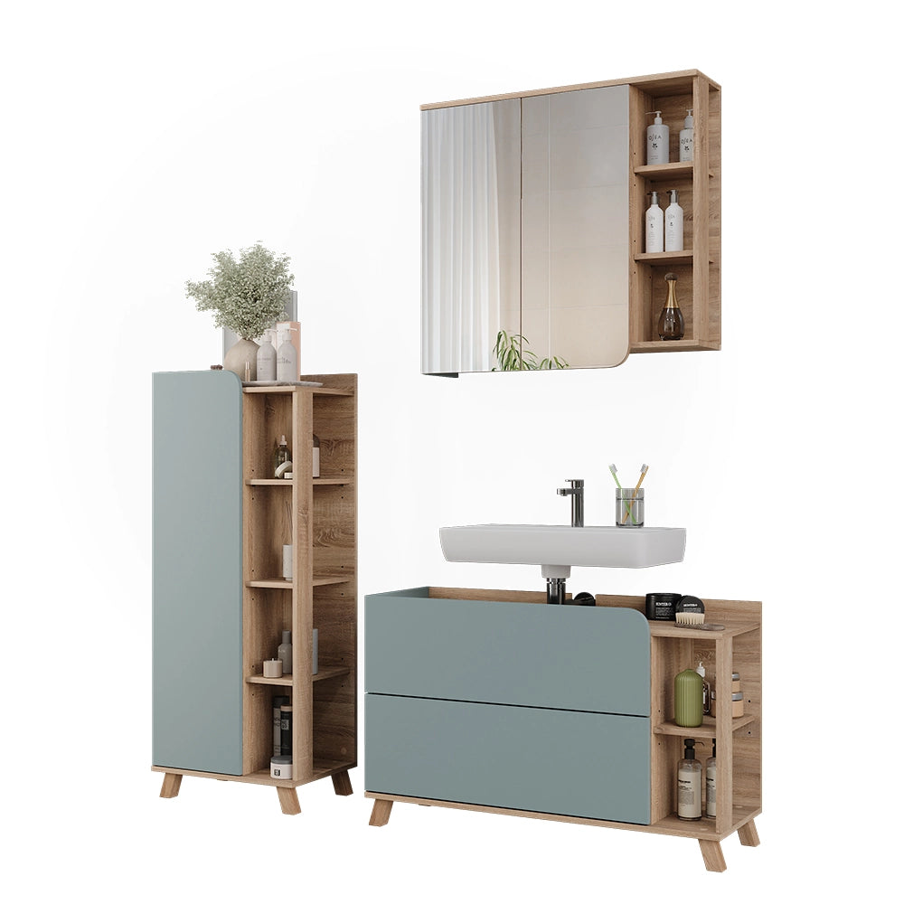 Vicco Set di mobili da bagno Sonoma/blu 3 parti
