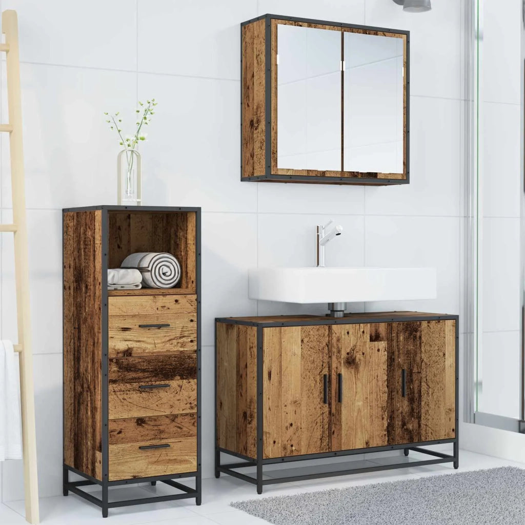 Set di mobili per il bagno con cassetto 3 pcs Legno vecchio