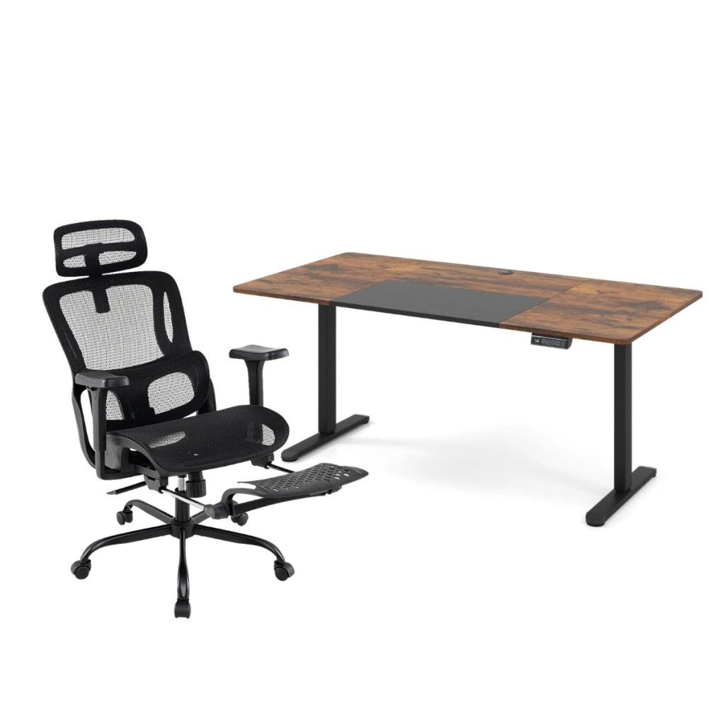 Scrivania elettrica regolabile per computer e sedia ergonomica da ufficio, Scrivania in piedi e sedia girevole con poggiatesta-Ufficio e studio