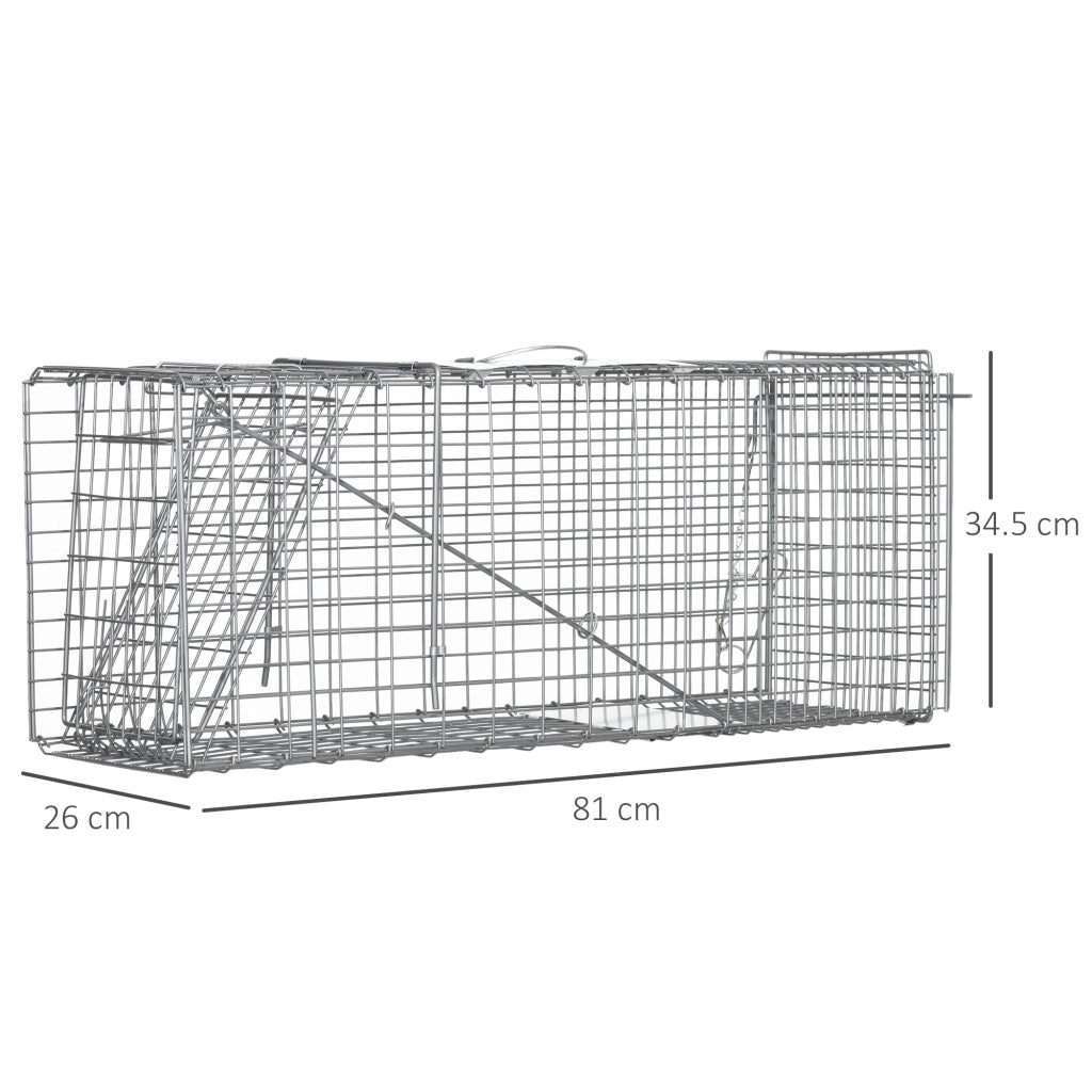 EasyComfort Gabbia Trappola per Animali Vivi Pieghevole in Acciaio, 81x26x34.5cm, Argento
