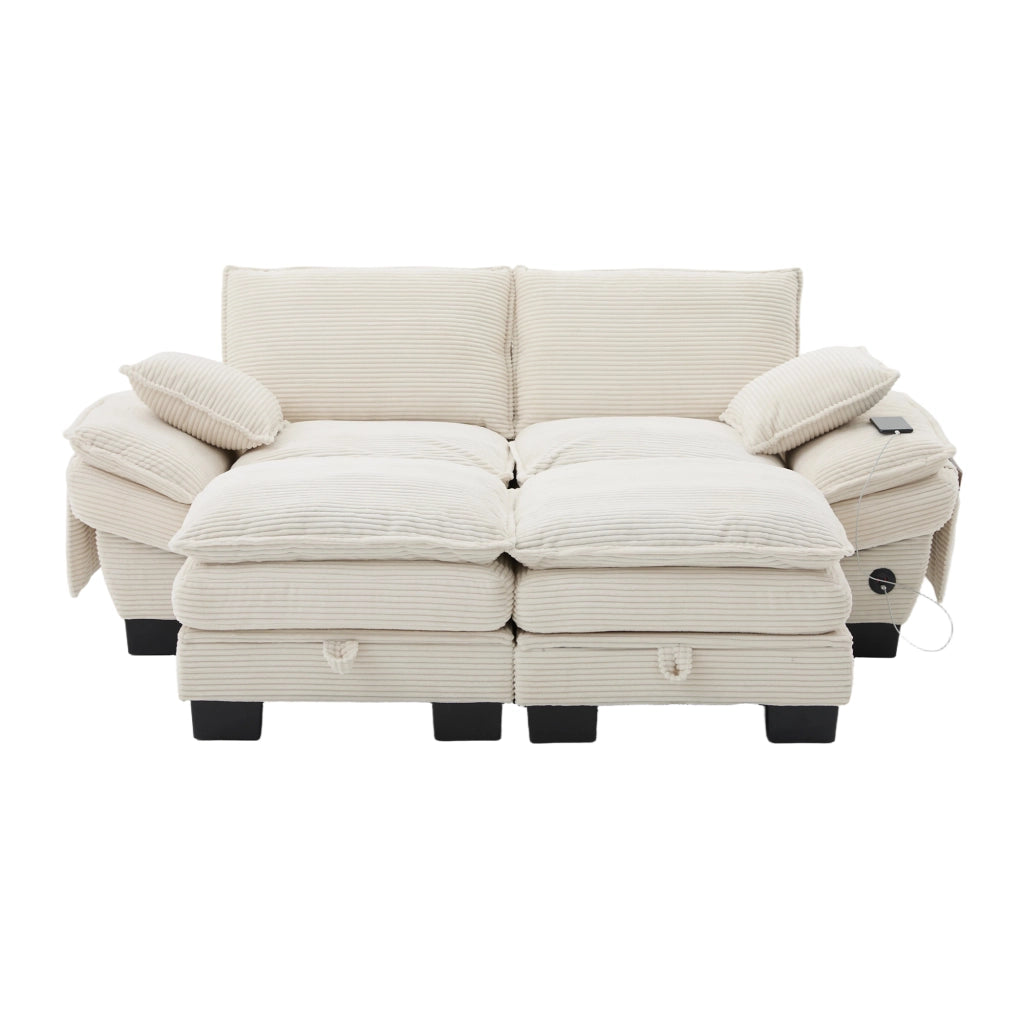 Divano Modulare 2 Posti con Cuscini ¨C MINIMAL ¨C Tessuto a Coste, Beige