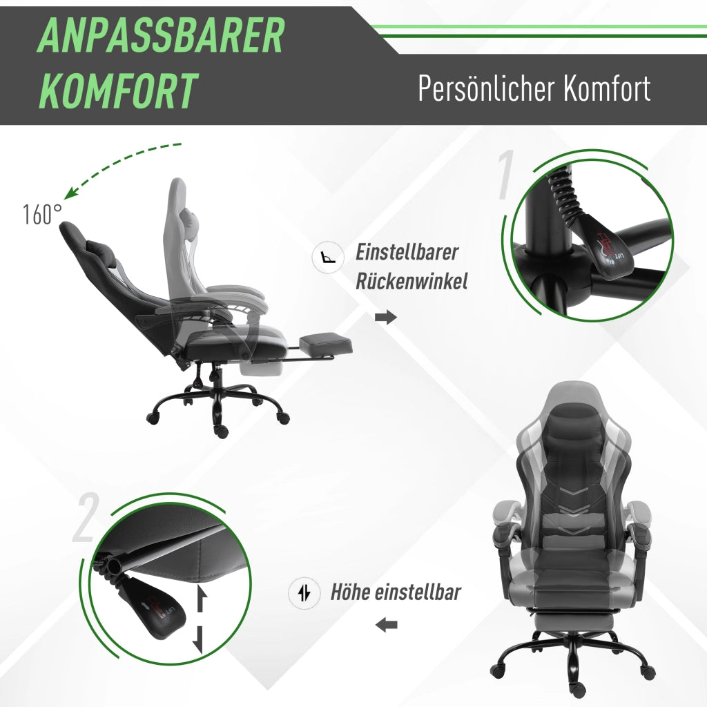 Sedia da ufficio ergonomica con Schienale reclinabile 160°, Poggiapiedi, Cuscino lombare, Schiuma Nero 62 × 52 × 122-128 cm