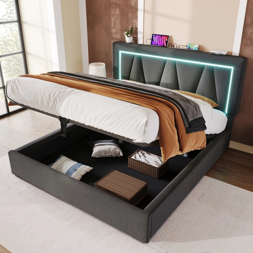 letto imbottito lino grigio 140 x 200 cm
