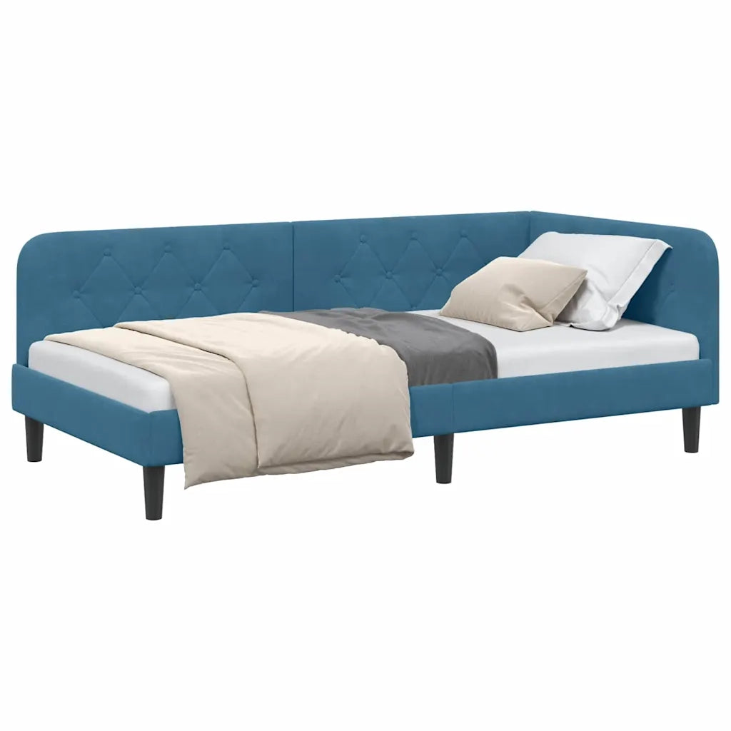 Cornice del letto ad angolo Blu 100 x 200 cm Velluto 42016615