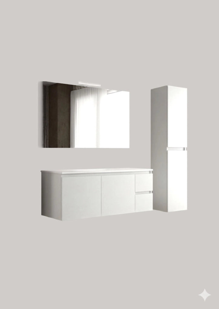 Mobile da Bagno Sospeso con Lavabo 100 cm e Specchio Bali Light 2+2  Bianco Frassino
