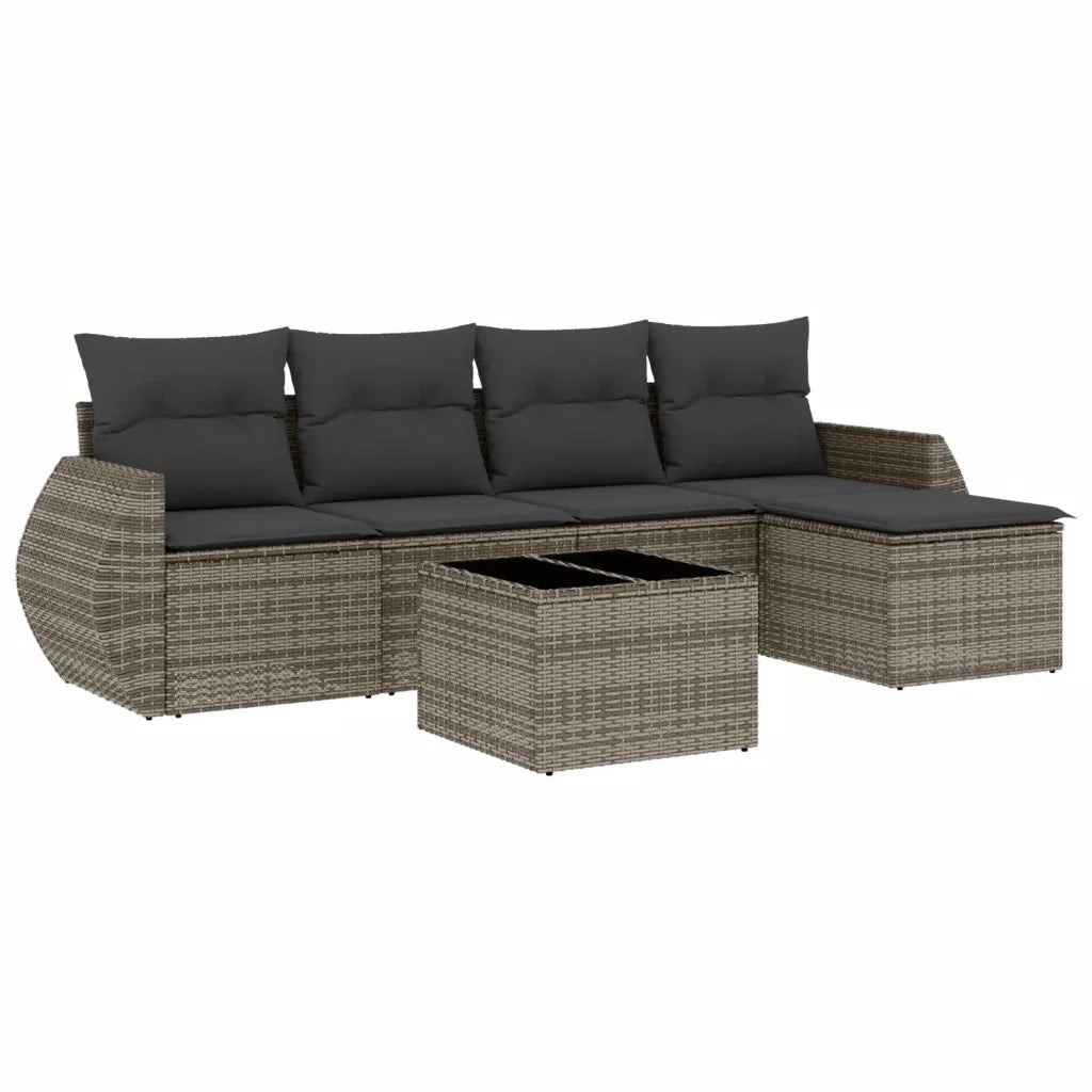 Set Divano da Giardino 6 pz con Cuscini Grigio in Polyrattan 3221299
