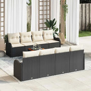 Set Divano da Giardino con cuscino 9 pcs Nero polyrattan