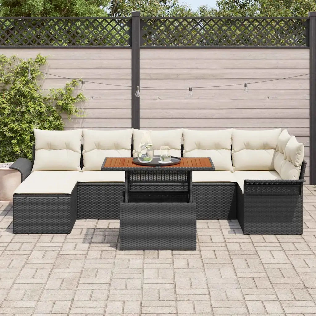 Set Divano da Giardino 8 pcs Nero e Crema polyrattan 3349361