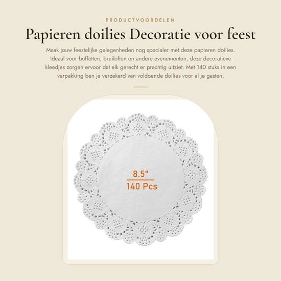 Doilies in Papier 140 pezzi - Ronde Doilies 21,6 cm - Doilies Bianche - Tappeti Decorativi - Protezione per Cucina - Progetti di Artigianato - Tappeto da Tavola