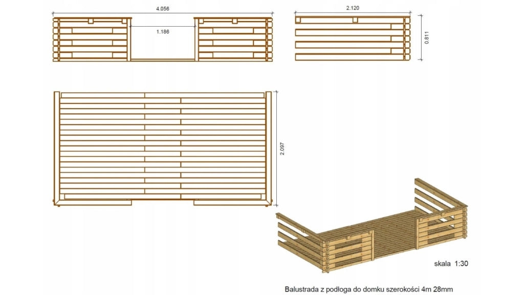 Veranda - 8m2 - 4m x 2m - impregnata - colore: marrone - DOM79 - ALTANKA