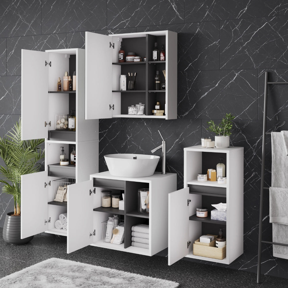 Vicco Set di mobili da bagno Bianco/Grigio 4 parti