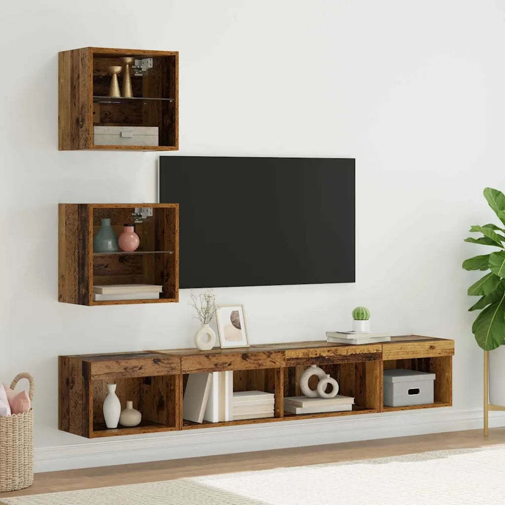 Unità a muro per TV con LED con led 5 pcs Legno vecchio