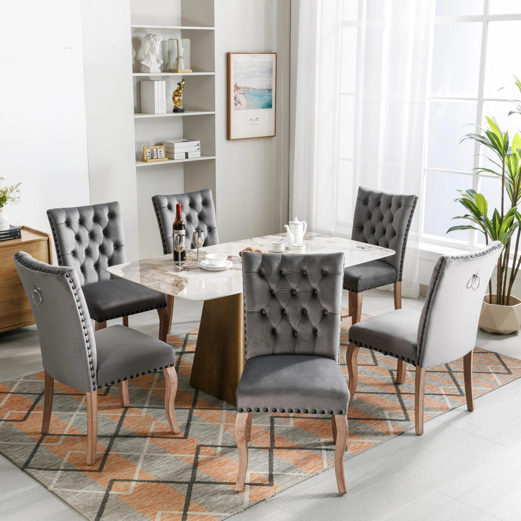 Sedie da Pranzo in Velluto con Gambe in Legno Massello ¨C Xylo ¨C Grigio, Set 6 Pezzi