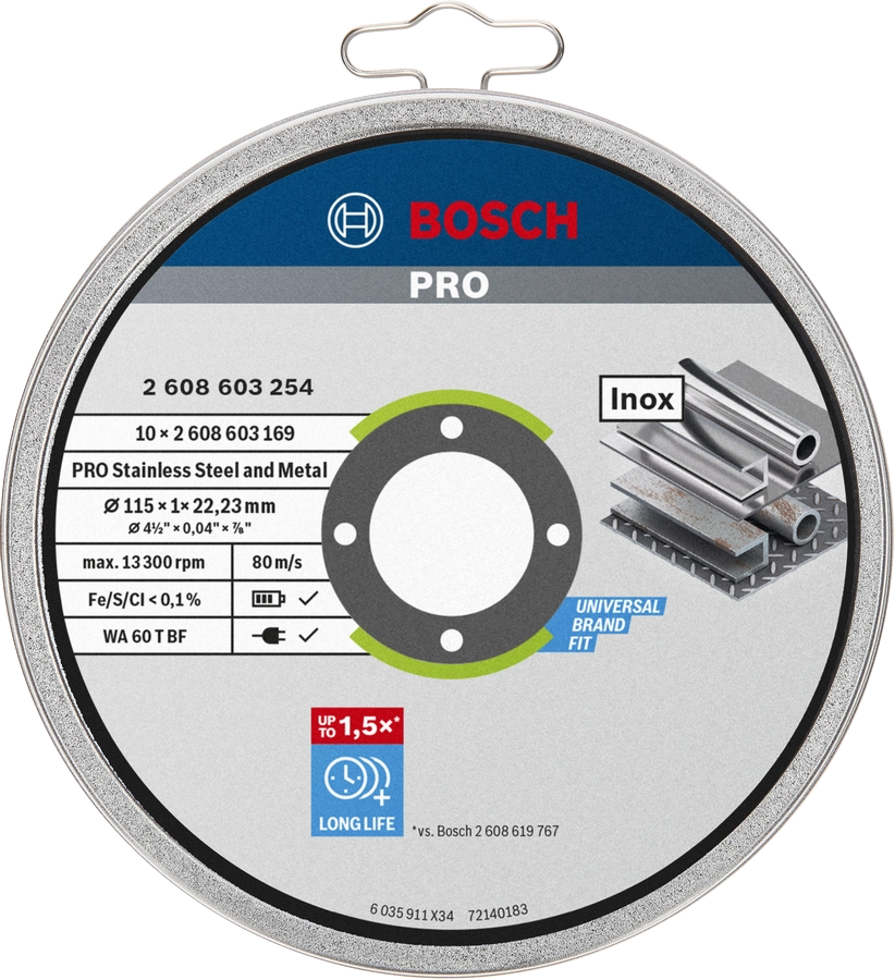 Bosch Standard for Inox Cutting Discs – Set da 10 (Ø 115 mm, 1 mm)