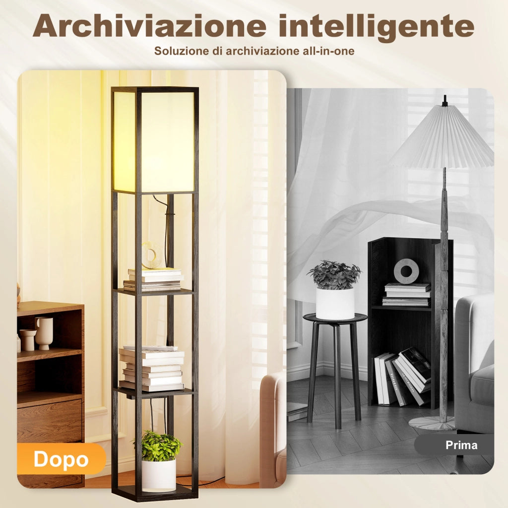 Lampada da Terra con Ripiani ¨C Minimal ¨C Nero