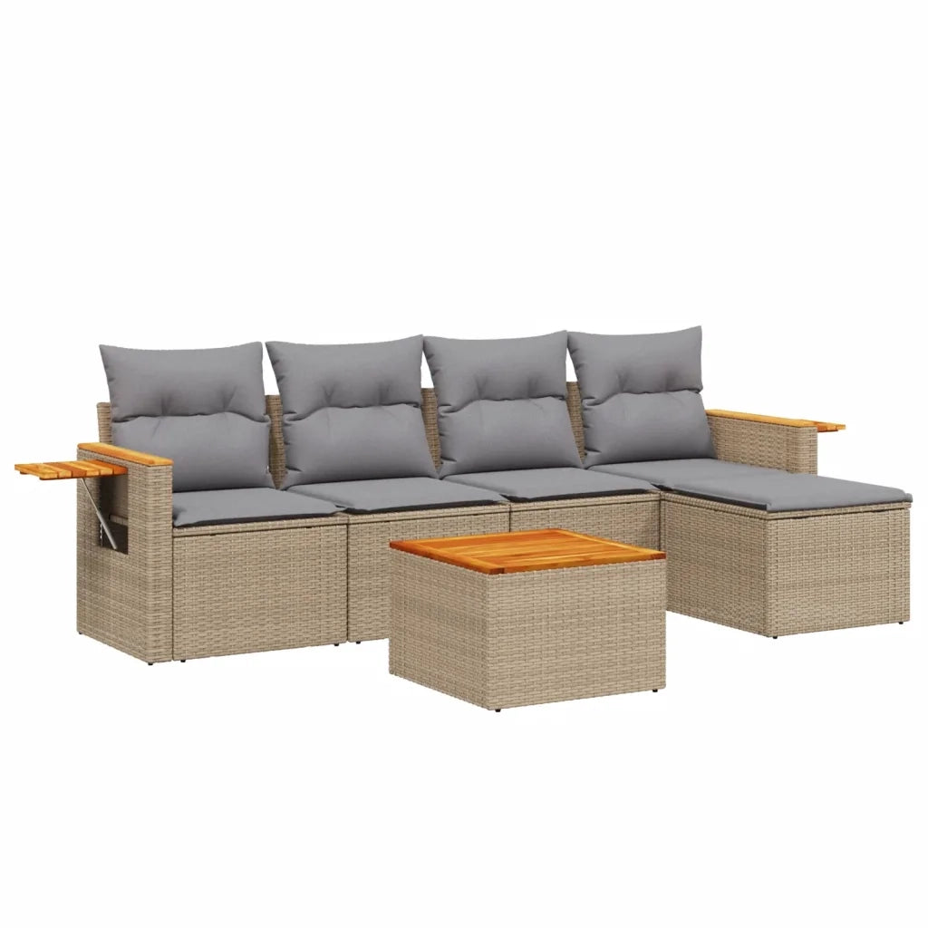 Set Divano da Giardino 6 pz con Cuscini Beige in Polyrattan