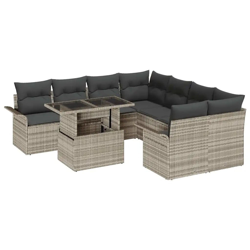 Set Divano da Giardino con cuscino 9 pcs Grigio chiaro