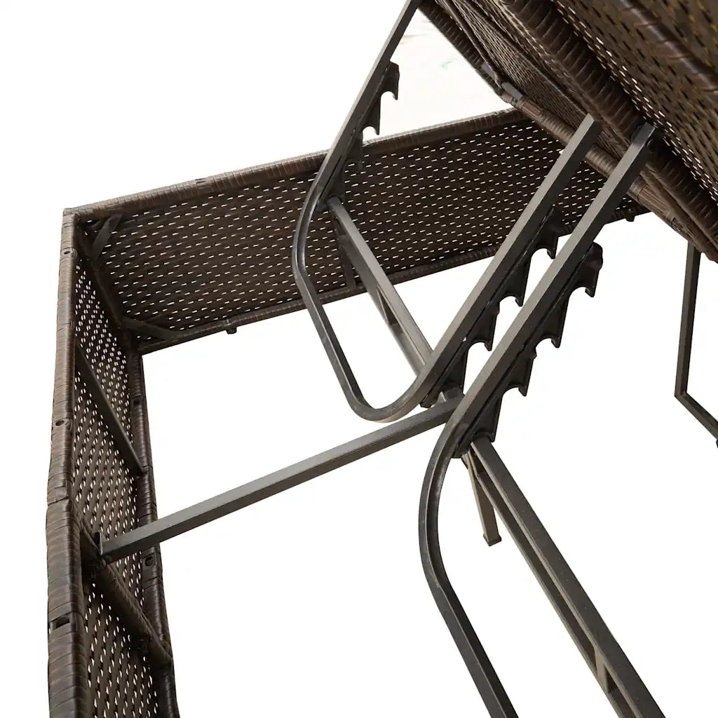 Lettino Prendisole Doppio Cuscini e Parasole Marrone Polyrattan 368087