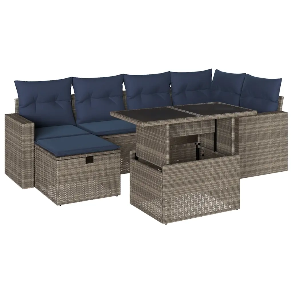 Set Divani da Giardino 7 pz con Cuscini Grigio in Polyrattan 3274821