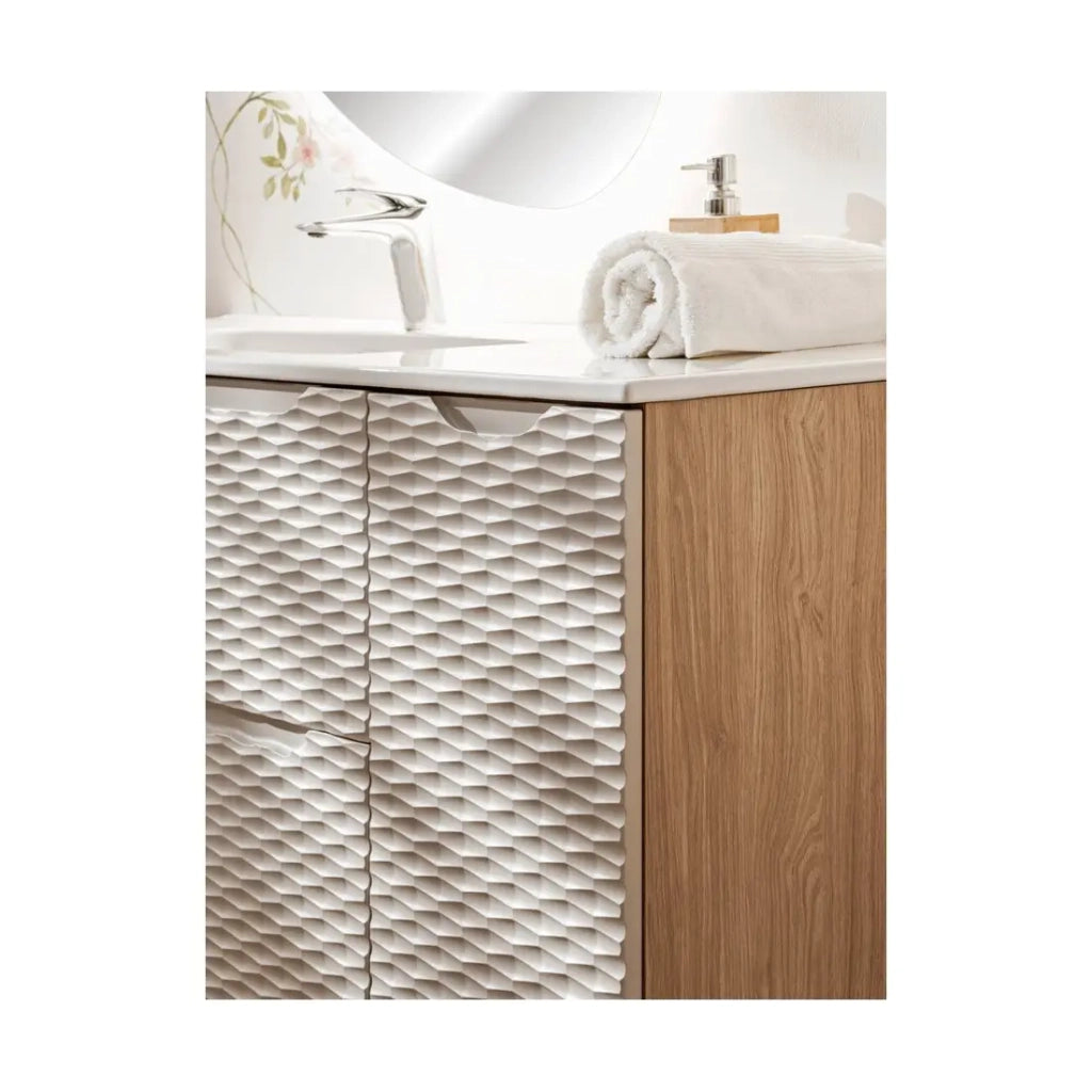 Mobiletto da bagno YOKA – Beige e rovere chiaro – 1 porta