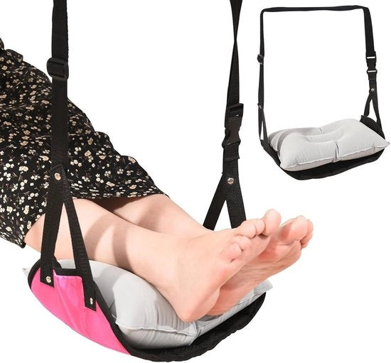 Sostegno per piedi per l'aereo con cuscino gonfiabile - Rosa - Portatile e comodo