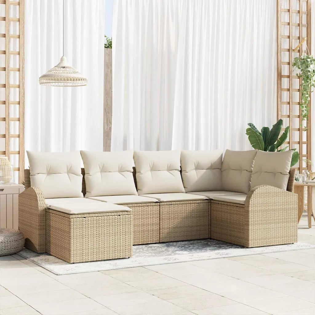 Set Divano da Giardino 6 pcs Beige polyrattan