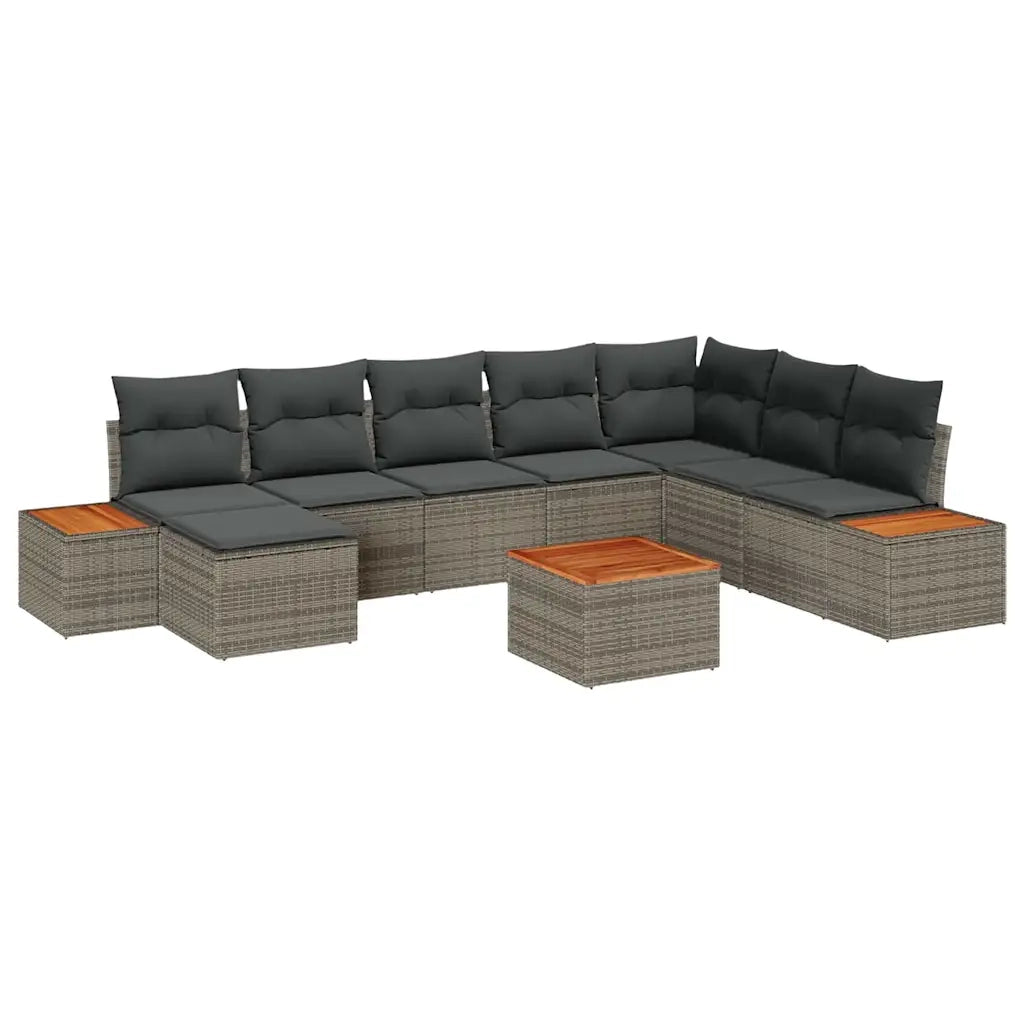 Set Divano da Giardino con cuscino 9 pcs Grigio Polyrattan