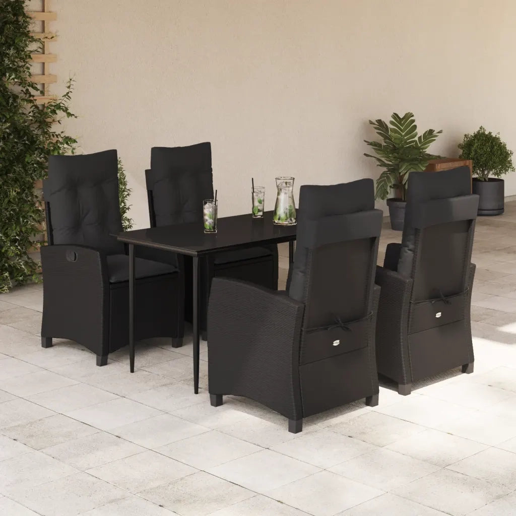 Set da Pranzo da Giardino 5 pz Nero con Cuscini in Polyrattan 3212745