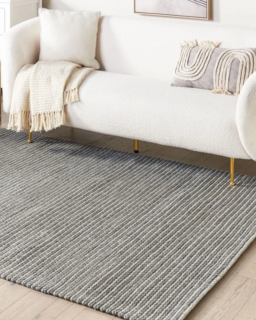 Tappeto Grigio Scuro Lana e Poliestere 160 x 230 cm Trapuntato a Mano Design Classico