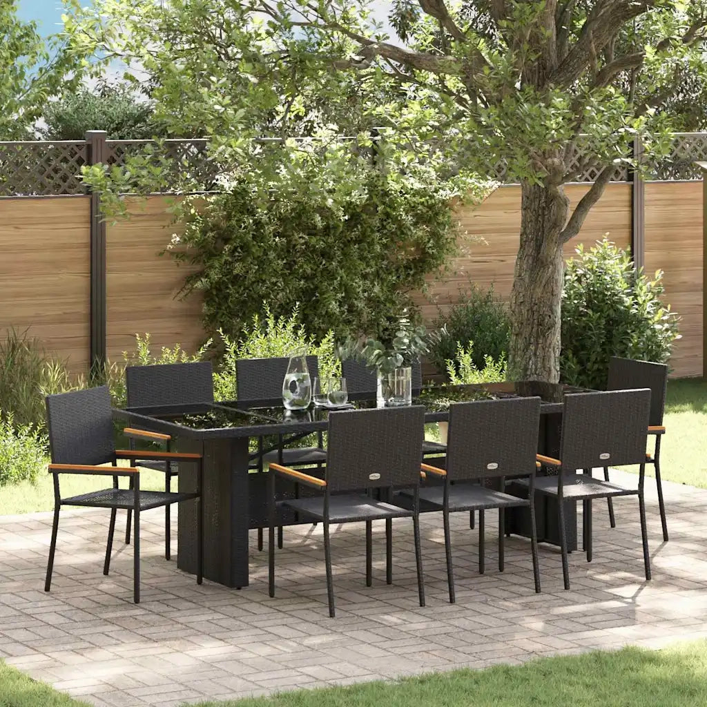 Set da Pranzo per Giardino 9 pcs Nero polyrattan 3365414