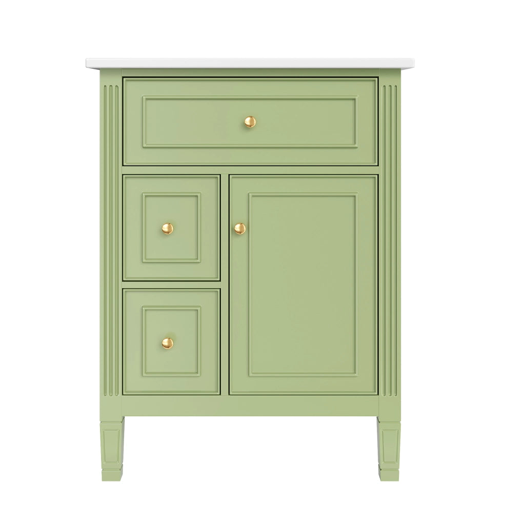 Mobile Bagno 61x47x86 cm Verde Lucido con Lavabo Ceramico, 3 Cassetti, Anta Soft-Close, Senza Rubinetto