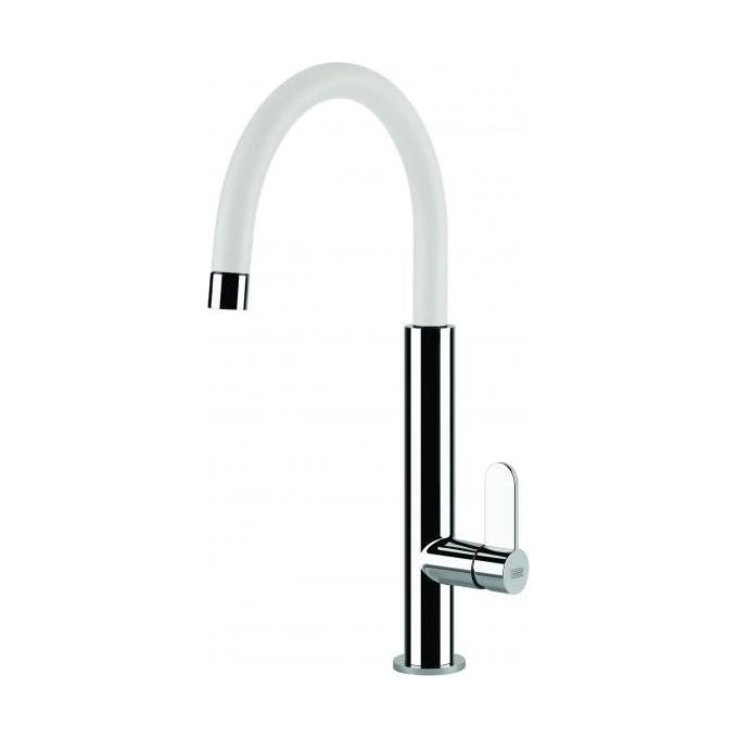 Elleci Dove MKKDOV96 - Miscelatore da cucina Mono Splitcomando, da incasso, Keratek, canna girevole, 41,5 cm, Acciaio-Bianco