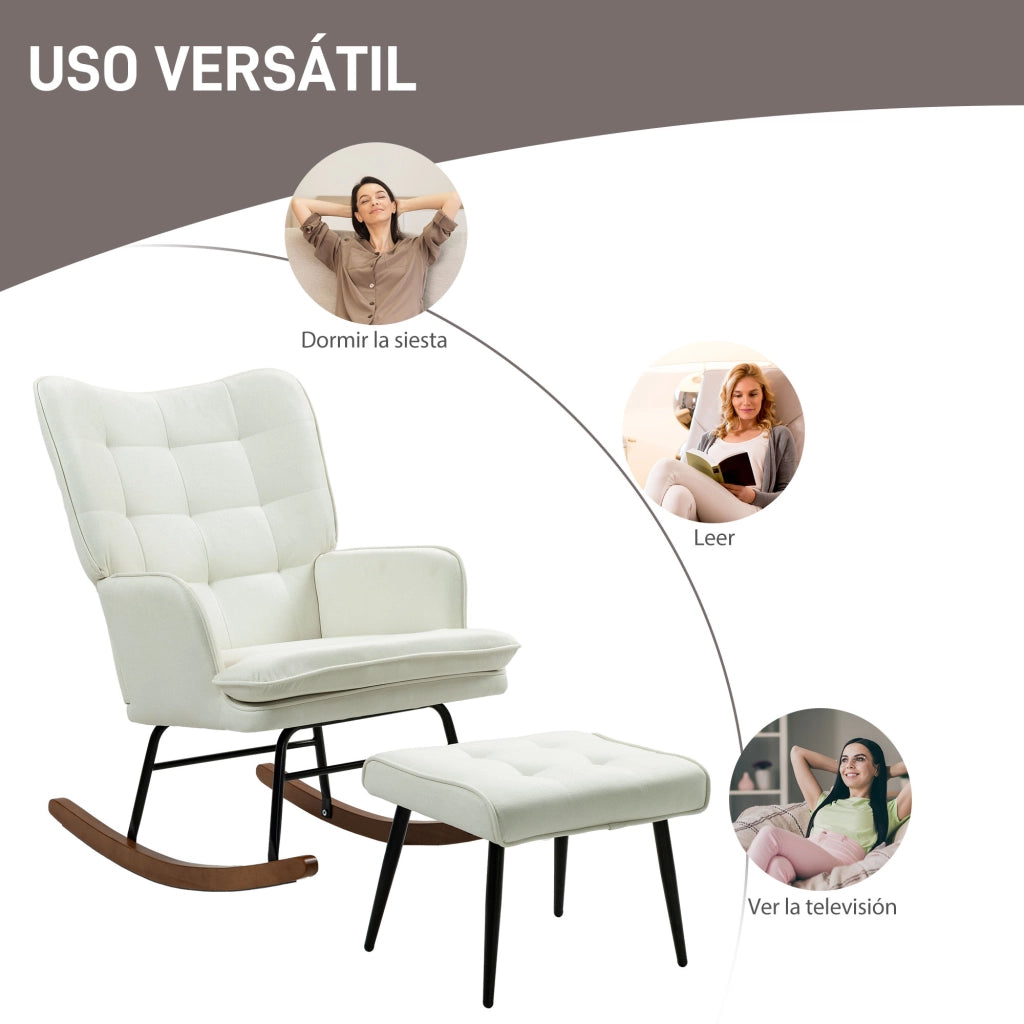 Poltrona a Dondolo con Poggiapiedi e Braccioli ¨C Minimal ¨C Crema