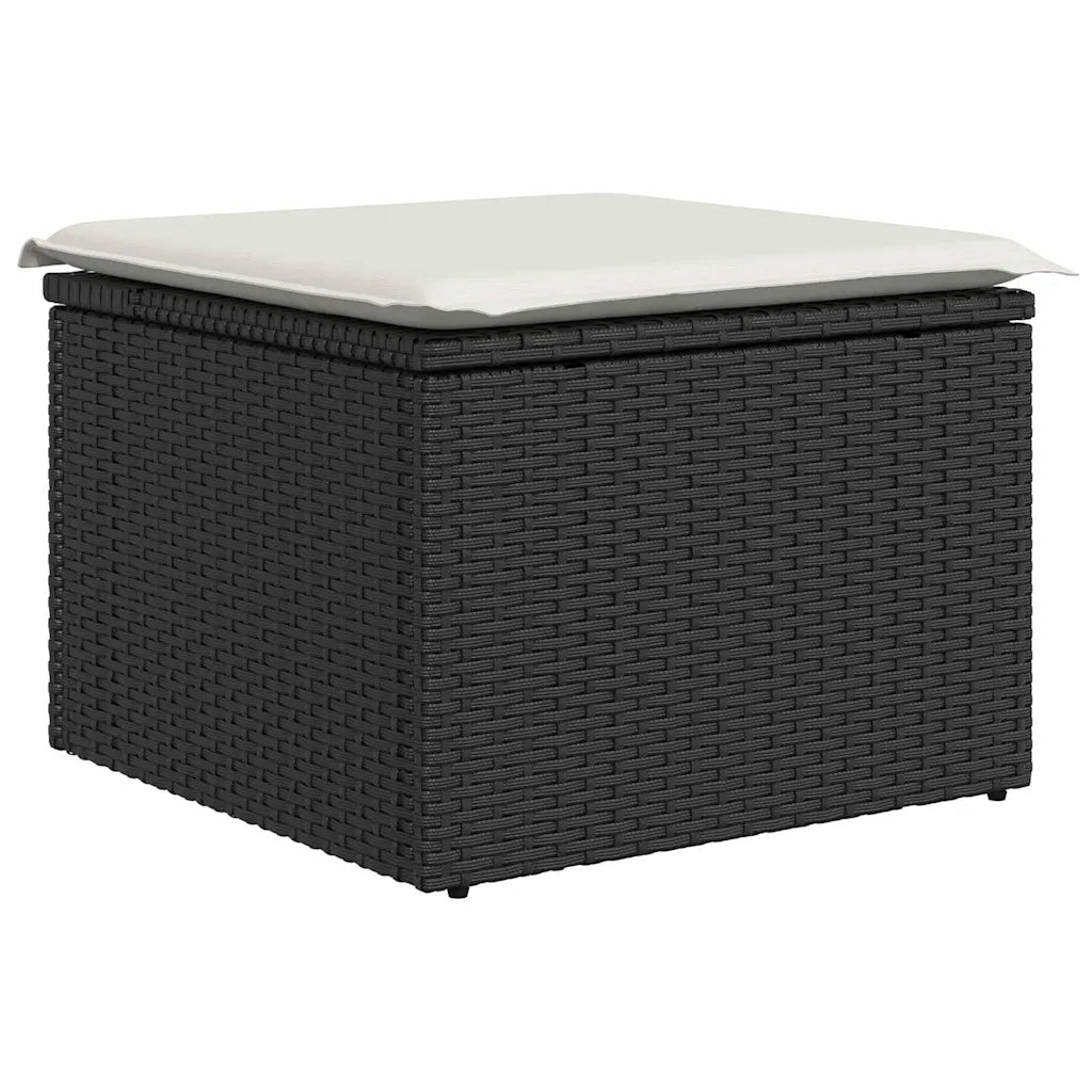 Set Divano da Giardino 7 pcs Nero e bianco Poly Rattan