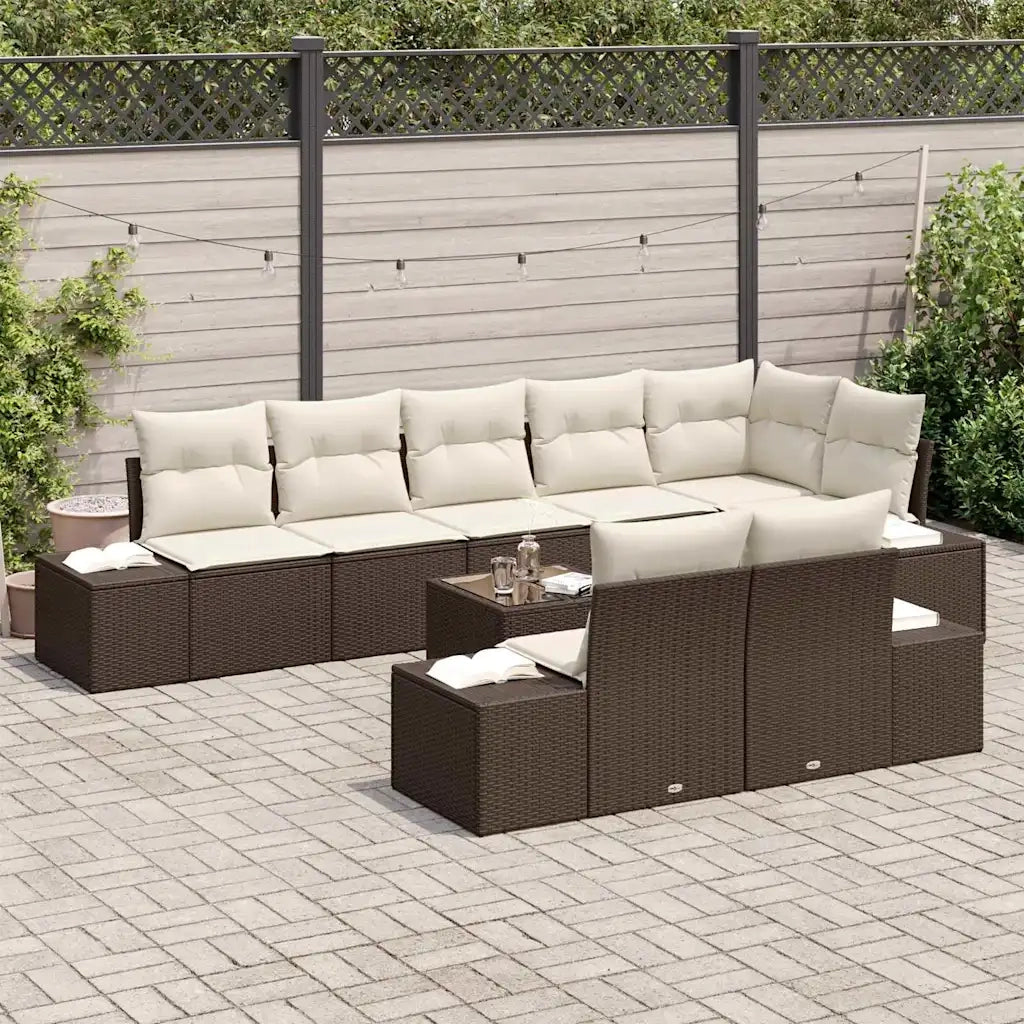Set Divano da Giardino 9 pcs Marrone e Crema polyrattan 3347118