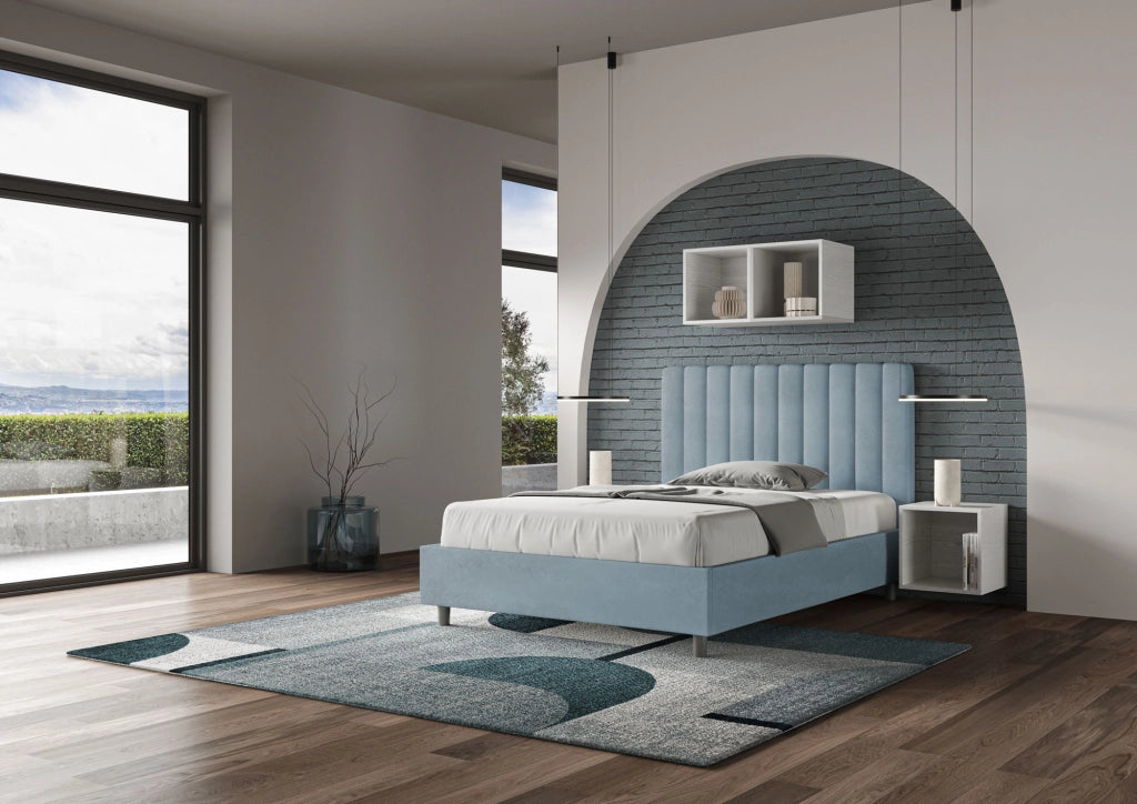 BS COM Letto una piazza e mezza contenitore imbottito 120x190 microfibra azzurro