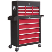 Carrello attrezzi a cassetti con pannello forato ¨C zephmum ¨C 14 cassetti, acciaio, rosso