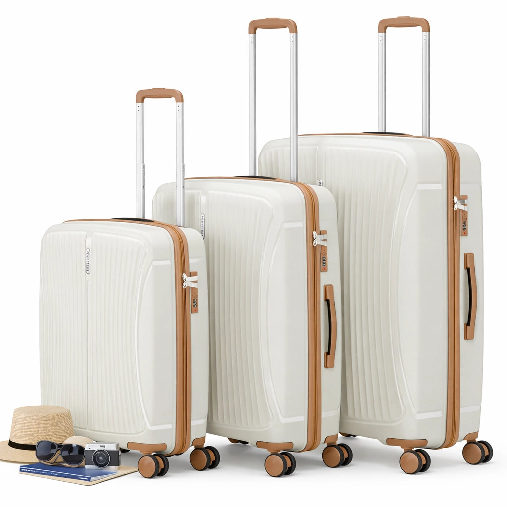Set 3 Valigie Rigide ABS 90 59 38 Litri con Ruote Easy Roll e Lucchetto Bianco