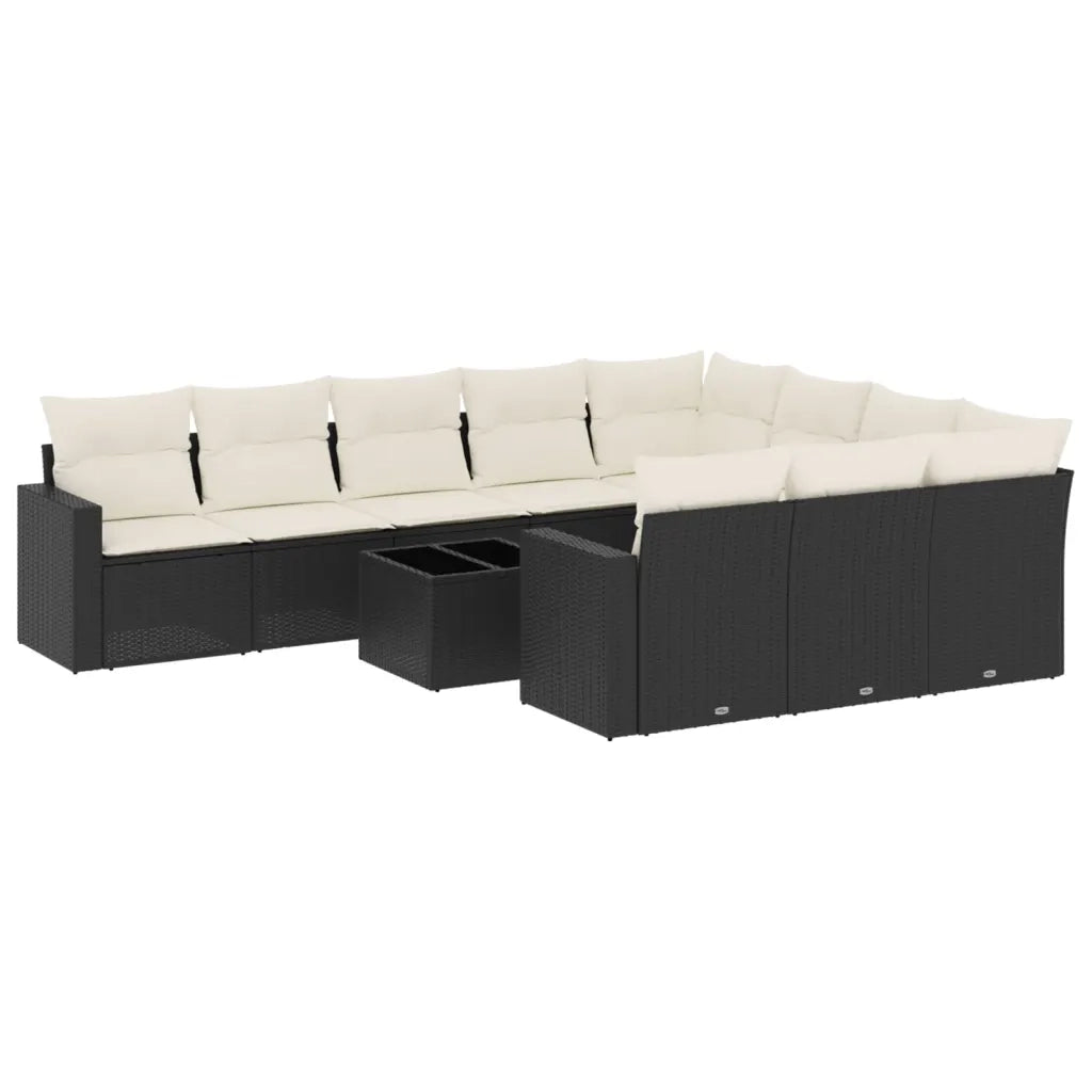 Set Divani da Giardino 11 pz con Cuscini in Polyrattan Nero 3251833
