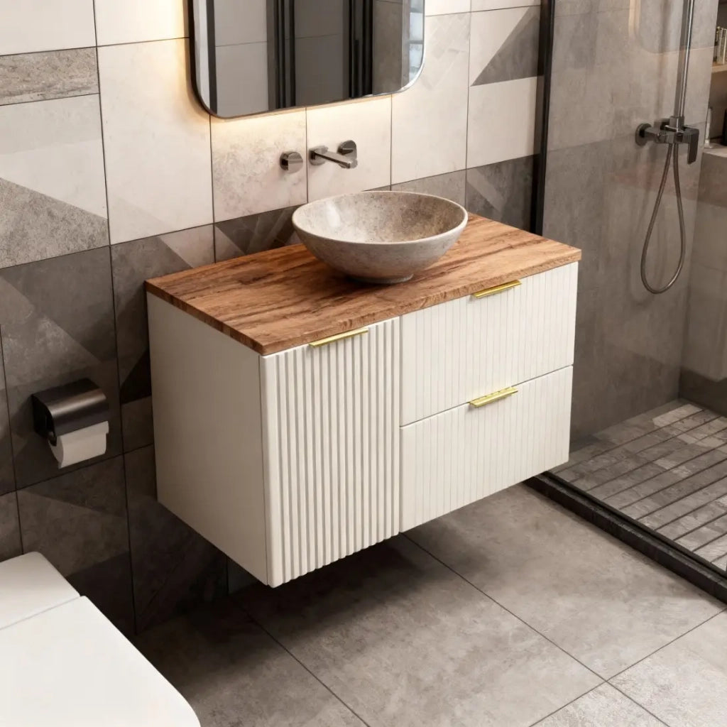 Set da bagno NOXERA 100 cm – Marrone congo e quercia wotan – piano per lavabo
