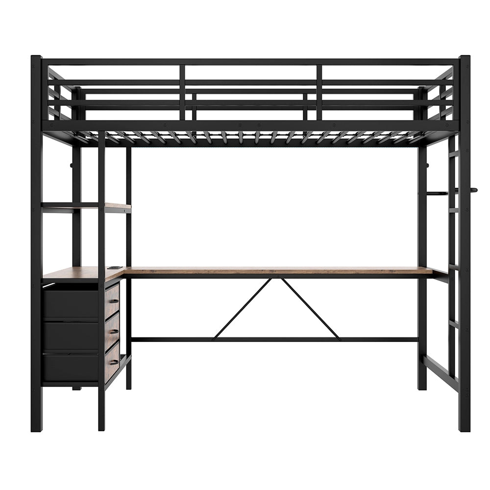 Letto a soppalco - Xylo - 90x200 cm LED 3 cassetti nero