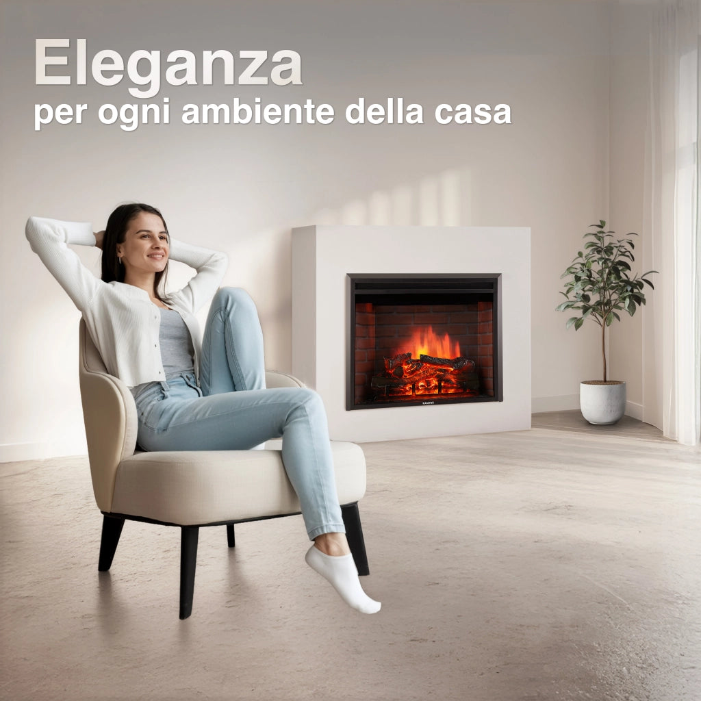 KAMINIO Camino elettrico LUCA - Camino elettrico a incasso con riscaldamento, effetto fiamma 3D, 12 colori di fiamma, telecomando - 23 pollici