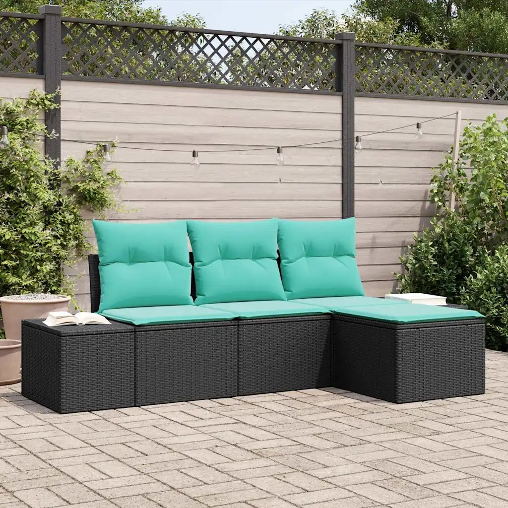 Set Divano da Giardino 4 pz Nero e Turchese polyrattan 3355685