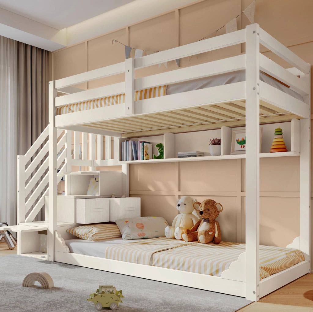 Letto a castello per bambini con scala contenitore e spazio salvaspazio