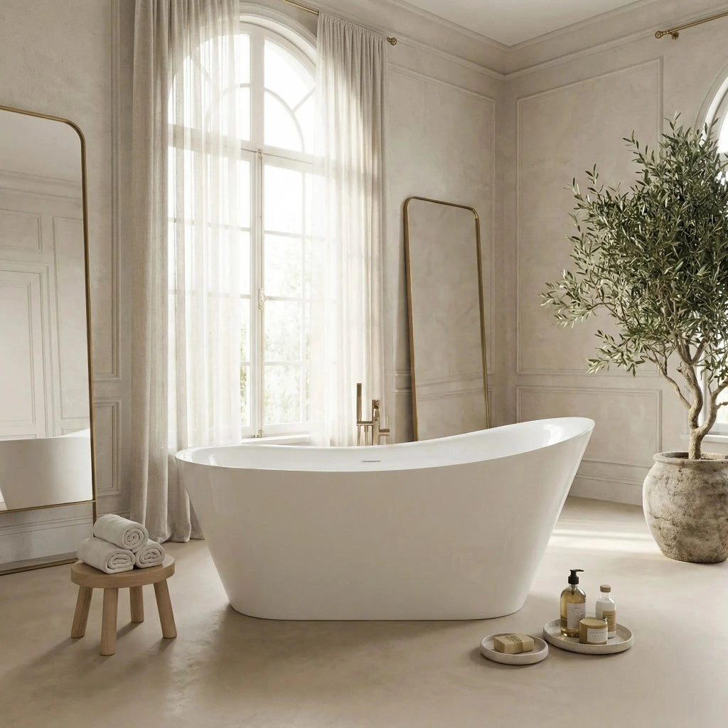 Vasca Da Bagno Freestanding In Acrilico Lusso Slim 170 Copritappo bianco