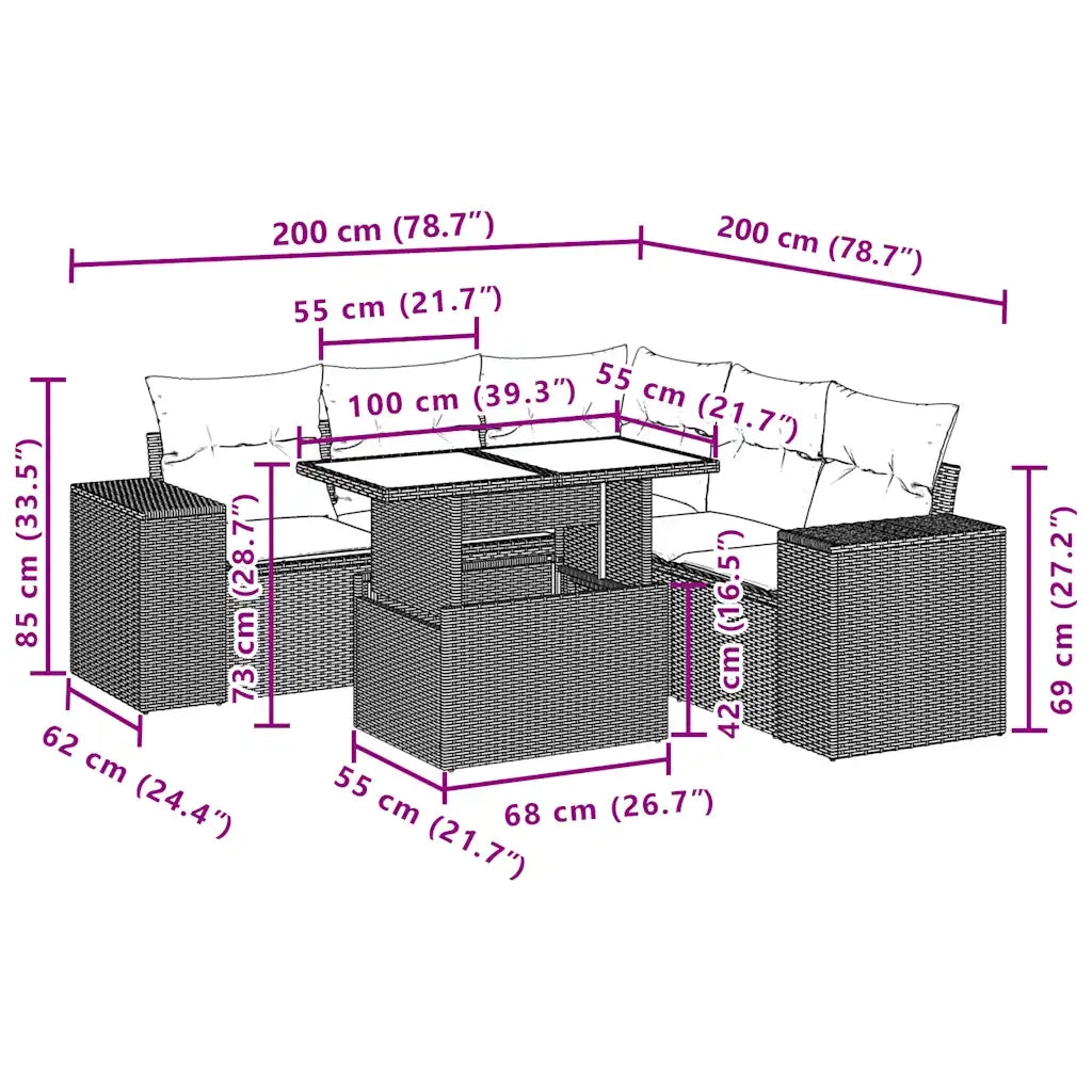 Set Divani da Giardino 6 pz con Cuscini Grigio in Polyrattan 3269161