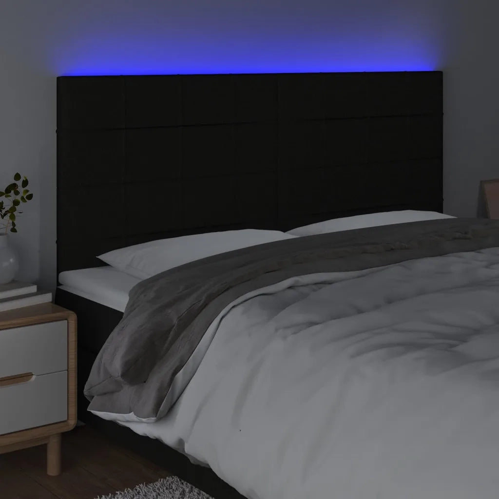 Testiera a LED-Testata con LED Nera 160x5x118/128 cm in Tessuto 643424