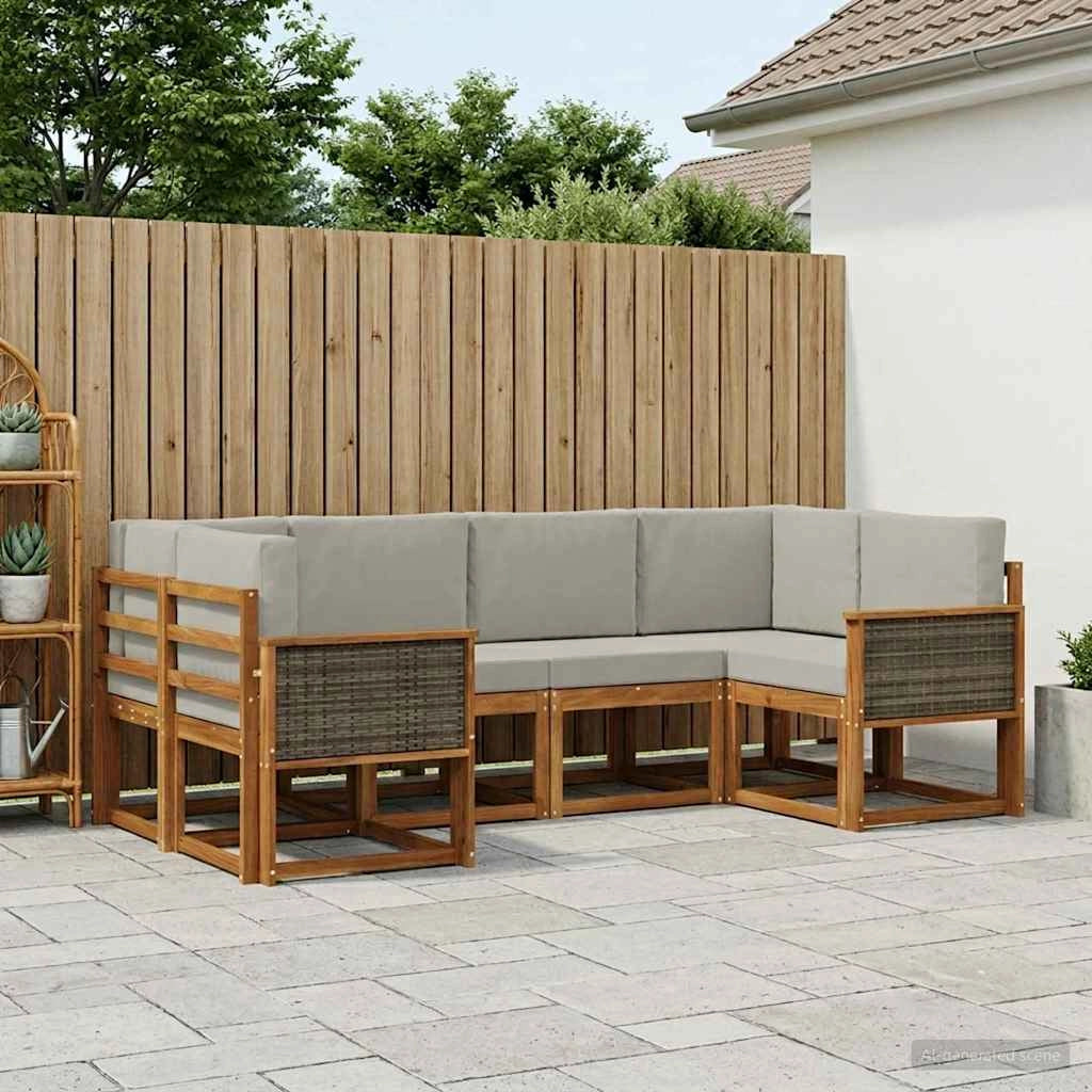 Set di divani da esterno 6 pz Naturale e Grigio Chiaro 3385487