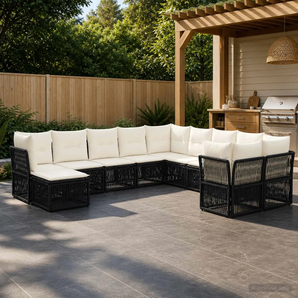Set Divano da Giardino 11 pz Nero polyrattan 3434452